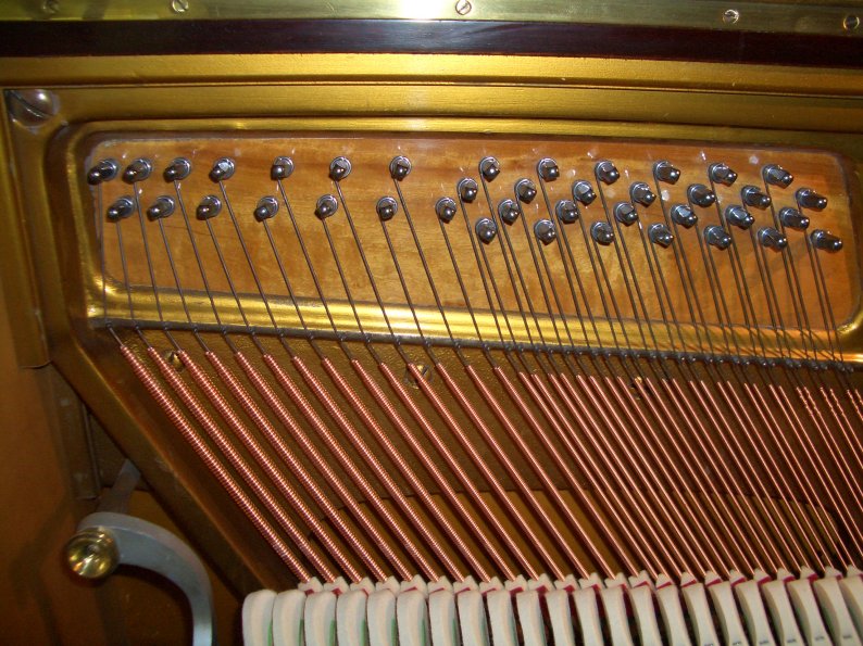 upright piano strings showing precise copper line